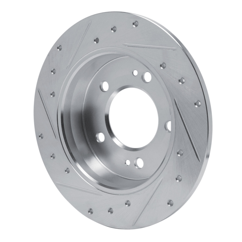 Hyundai Elantra Coupe Brake Rotor (1) - Rear Right - R1 Concepts - Drilled & Slotted - Silver - `11-`25